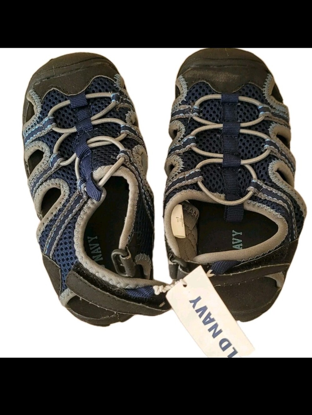 Old Navy Boys Water Shoes, Sz 8 Slip on/bungee Outdoor Shoes- New, Navy/Gray